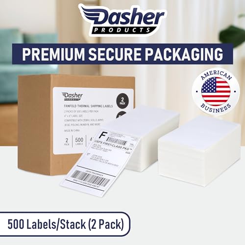 Thermal Shipping Labels 4x6, 1000 Labels/2 Stacks (500 per Stack) Commercial Grade with Permanent Adhesive, Fanfold Direct Thermal Printer Label Compatible with Zebra, Rollo, iDRPT, Polono, MUNBYN - style: Fanfold - 2 Stacks