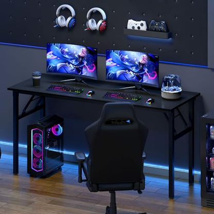 Need Home Office Desk - 60 Inches Large Computer Desk Sturdy Black Table Foldable Desk Gaming Computer Table No Assembly Required AC5CB 60 inch | Black Frame Writing Gaming Work Table/Foldable Home Office Desk/Sewing Table, No Assembly Required - color: B