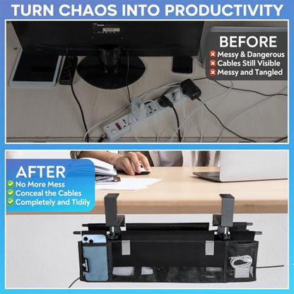 Under Desk Cable Organizer, Cable Management Tray, Clamp or Screw Mount