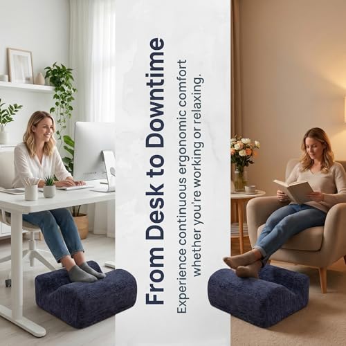 Desk Footstool - Ergonomic, Non-Slip Footstool with Two-Way tilt Design and Comes with a Removable, Washable Cover. Suitable for desks, Homes, Offices, and Cars (Dark Blue). - color: Dark Blue