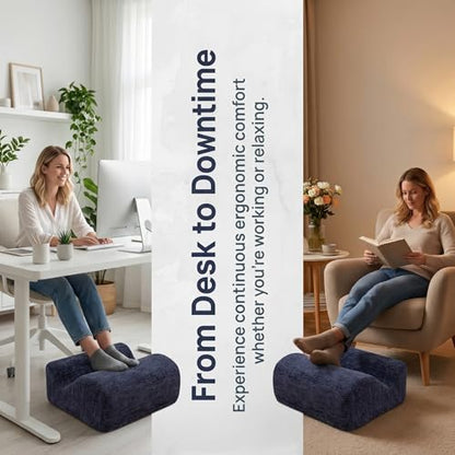 Desk Footstool - Ergonomic, Non-Slip Footstool with Two-Way tilt Design and Comes with a Removable, Washable Cover. Suitable for desks, Homes, Offices, and Cars (Dark Blue). - color: Dark Blue