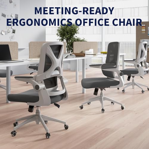 Ergonomic Office Chair - Desk Chair with Adjustable Headrest Lumbar Support Computer Chair - Mesh Comfy Chair with Flip-up Armrests - Gaming Chairs for Adults Home Office (White+Gray) - color: White+gray