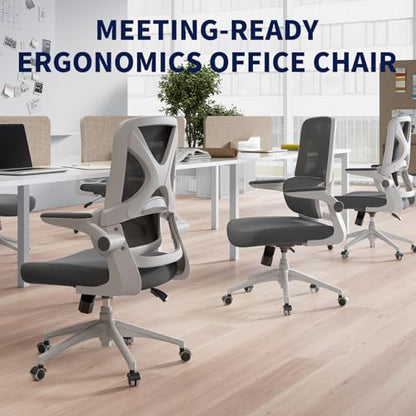 Ergonomic Office Chair - Desk Chair with Adjustable Headrest Lumbar Support Computer Chair - Mesh Comfy Chair with Flip-up Armrests - Gaming Chairs for Adults Home Office (White+Gray) - color: White+gray