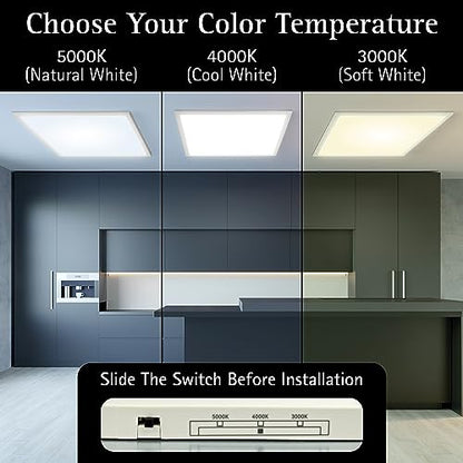 UltraLux 2x2 Surface Mount LED Panel TRIAC Dimmable 3CCT Matte White 2Pk | 3000 lumens, 120-degree beam, CRI>80, aluminum build, damp-rated, fits junction boxes, over 50,000 hours, 5-year warranty - color: Matte White, size: 2X2 (2 Pack)