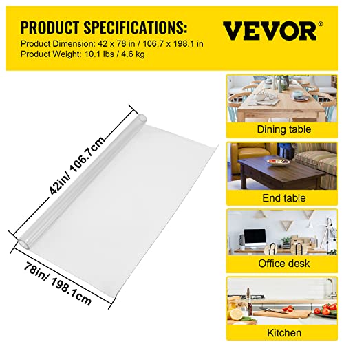 VEVOR Plastic Table Cover 42 x 78 Inch, 2 mm Thick Clear Table Protector, Rectangle Clear Desk Mat, Waterproof & Easy Cleaning for Office Dresser Night Stand - size: 78" x 42" (Rectangular)