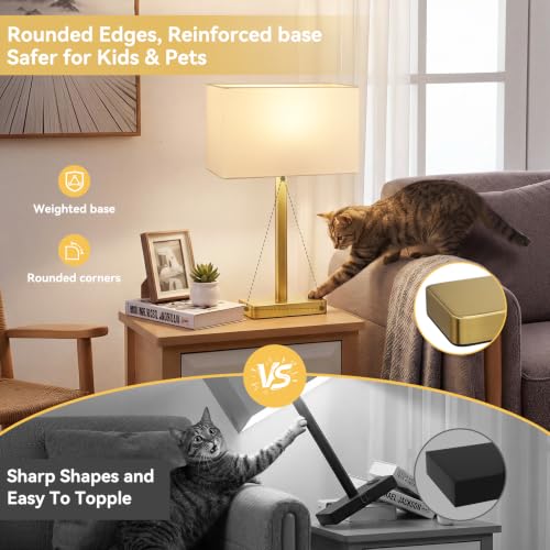 Hong-in Touch Lamps for Bedroom, Bedside Table Lamps Set 2, D. White&Gold | Modern Table Lamp for Nightstands, Desk Lamp for Bedroom, with USB C+A, End Tables Bed Side, Bulb Included, 3 Way Dimmable - color: D. White&Gold