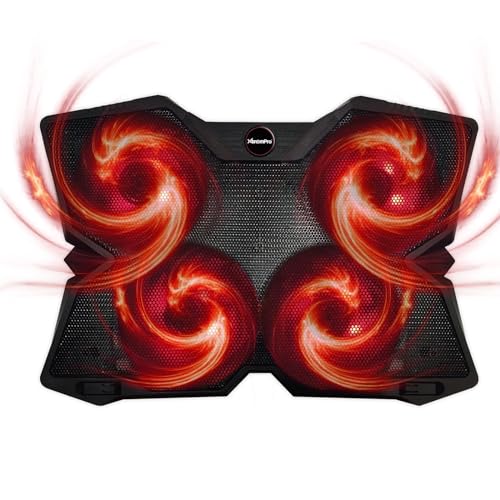 Portable Metal Mesh Laptop Cooler Cooling Pad, 4 Quiet Fans w/Red LED Light, Adjustable Height, Up to 17" Inch Notebook, 2 USB Interface w/Speed Control Switch, Non-Slip - Black (11148) - size: 4 Quiet Fans w/Red LED Light