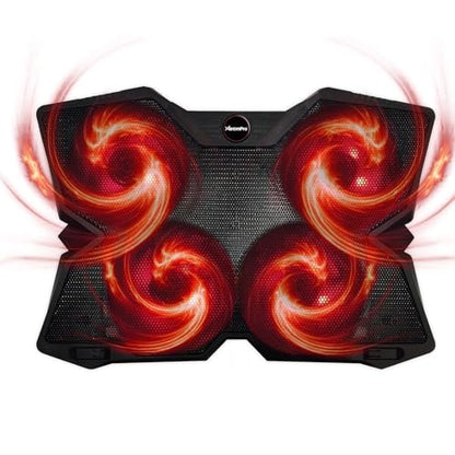 Portable Metal Mesh Laptop Cooler Cooling Pad, 4 Quiet Fans w/Red LED Light, Adjustable Height, Up to 17" Inch Notebook, 2 USB Interface w/Speed Control Switch, Non-Slip - Black (11148) - size: 4 Quiet Fans w/Red LED Light