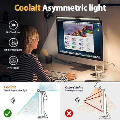 Monitor Light Bar Eye-Care Computer Monitor Lamp with Auto-Dimming | No Glare USB Reading LED Screen Bar, Touch Control 3 Color Temperature Dimmable Desk Light for Space Saving Home Office Game