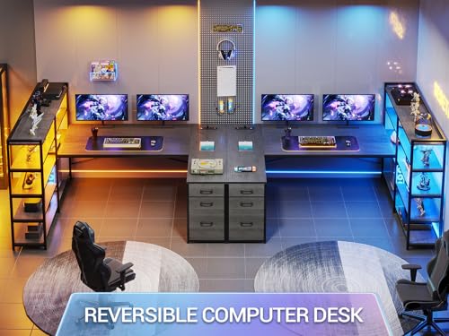 SEDETA Reversible Corner U Shaped Computer Desk with 3 Drawers - color: Grey