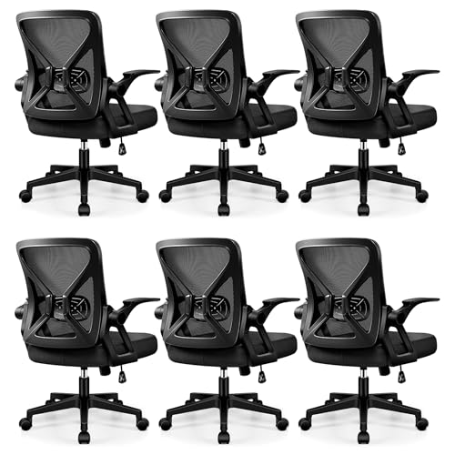 FelixKing Office Chair - Ergonomic Desk Chair Breathable Mesh Task with Wheels and Lumbar Support Home Desk Office Chairs with Flip up Armrest Rolling Swivel for Home Computer Black Pack of 6 - color: Black, size: 6 PACK