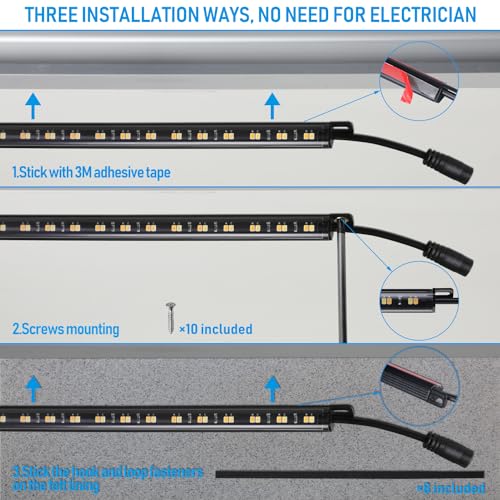 TORCHSTAR 4pcs 12 Inch LED Safe Lighting Kit, Motion Sensor, 3CCT | UL Power Adapter, Input 100-240V, Linkable Gun Safe Light Bars, 600LM, for Under Cabinet Locker Closet, 3000K/4000K/5000K - color: 3CCT