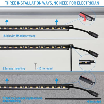 TORCHSTAR 4pcs 12 Inch LED Safe Lighting Kit, Motion Sensor, 3CCT | UL Power Adapter, Input 100-240V, Linkable Gun Safe Light Bars, 600LM, for Under Cabinet Locker Closet, 3000K/4000K/5000K - color: 3CCT