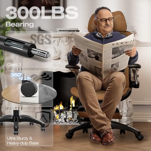 ELABEST X100 Ergonomic Mesh Office Chair with Footrest, Big and Tall Home Desk Chair with 5D Flip-Up Arms, Adjustable 3D Lumbar Support, Gaming & Executive Computer Chair (Tangerine Burst) - color: Tangerine Burst
