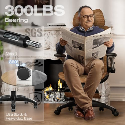 ELABEST X100 Ergonomic Mesh Office Chair with Footrest, Big and Tall Home Desk Chair with 5D Flip-Up Arms, Adjustable 3D Lumbar Support, Gaming & Executive Computer Chair (Tangerine Burst) - color: Tangerine Burst