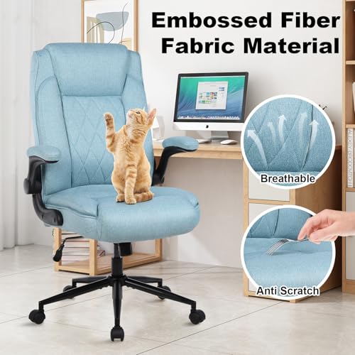 ralex-chair Big and Tall Office Chair -500 lb Office Chair for Big Man, Fabric High Back Office Desk Chair with 120° Tilt Rock,Computer Desk Chair with flip up arm - Light Blue - color: Light Blue, size: set of 1