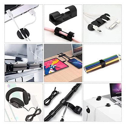 Cable Management Organizer Kit 2 Cable Sleeve Split with 41Self Adhesive Cable Clips Holder, 10pcs and 2 Roll Self Adhesive tie and 100 Fastening Cable Ties for TV Office Home Electronics etc