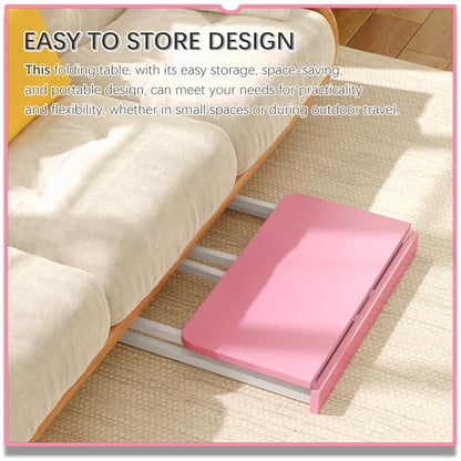 4NM 31.5" Mobile Small Folding Desk, Foldable Rolling Computer Home Office Desk, Study Writing Table for Small Space Saving Bedroom, with Wheels - Pink and White - color: Pink and White, size: 31.5"W x 15.7"D