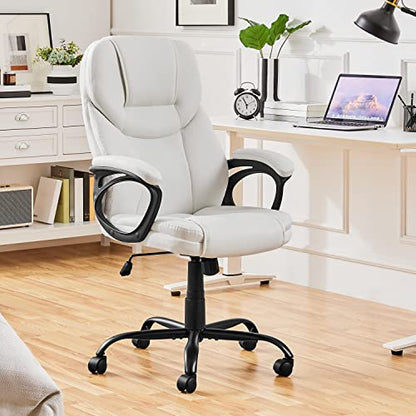 Yaheetech Executive Office Chair High Back PU Leather Adjustable Seat White - color: White