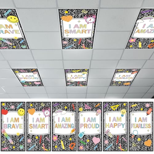 6 Pcs Fluorescent Light Covers, 4x2 Feet Magnetic Light Cover Fluorescent Lights Shade Panel Positive Inspirational Ceiling Lights Filters for Office Classroom Home Drop Ceiling Composition Motivation - color: Composition Motivational
