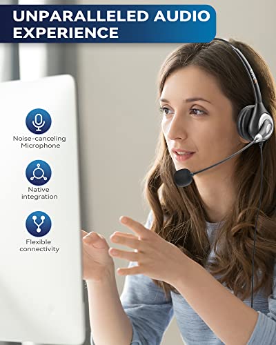 Wantek Corded USB Headsets Mono with Noise Cancelling Mic and in-line Controls, UC Business Headset for Skype, SoftPhone, Call Center, Crystal Clear Chat, Super Lightweight, Ultra Comfort (UC600) - color: Light Black