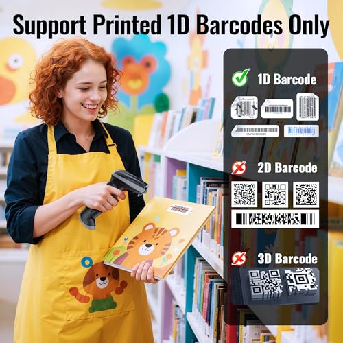 Tera Barcode Scanner with Battery Indicator: 1D Wireless, 5100 Grey | USB Wired 2.4G Wireless Reader, 2200mAh Battery, 1D Laser Scanning, IP54 Protection, Retail Checkout Warehouse Library School - color: 1D Grey