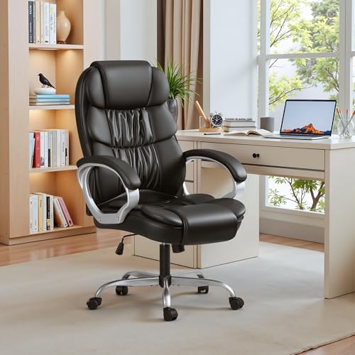 Homall Office Chair High Back Computer Desk Chair, PU Leather Adjustable Height Modern Executive Swivel Task Chair with Padded Armrests and Lumbar Support (Black) - color: Black