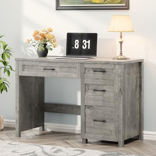 Vabches Farmhouse 47" Executive Desk, Computer Desk with File Drawer, Grey | Workstation, Charging Station, for Study, Home Office - color: Grey, size: Charging Station