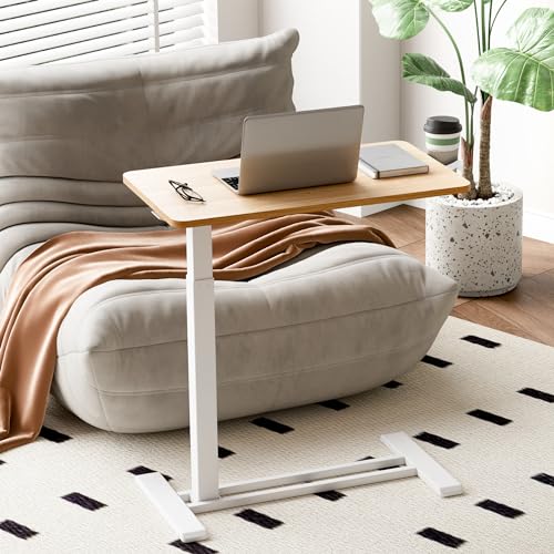 SANODESK 28''Mobile Standing Desk with Hidden Wheels,Pneumatic Laptop Desk | Sofa Computer Cart Movable Height Adjustable Table Small Sit Stand Desk for Home Office Hospital Use,27.6" W x 15.7" D,Maple - color: Maple, size: 28x16