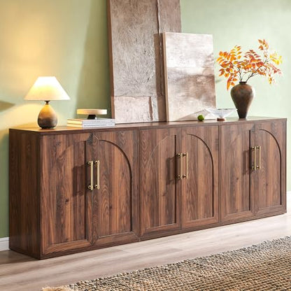 ACCOHOHO Arched Door Sideboard Buffet Cabinet Set of 3, Brown | Modular, Multi-Compartment Storage, Adjustable Shelf, Soft Close Hinges, Freestanding, for Dining Room, Living Room - color: Brown