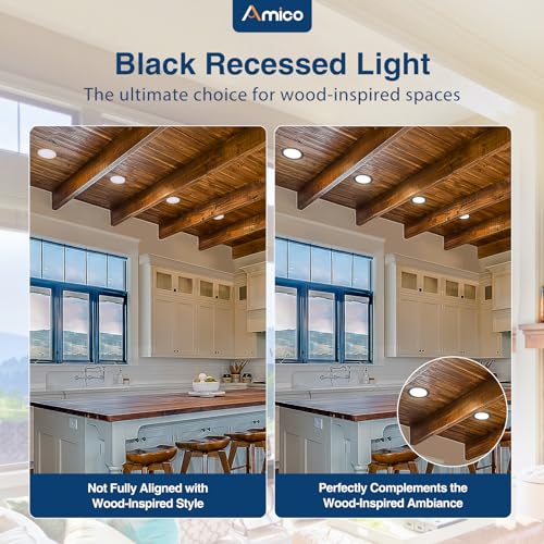 Amico 12 Pack 6 Inch LED Recessed Lighting, Canless Wafer Downlight, Black | 5CCT 2700K-5000K, 5%-100% Dimmable, Ultra-thin, Metal housing, 1050LM 12W 120V, IC & Damp Rated, ETL & FCC, 50000h Life Span - color: Black, size: 6 Inch