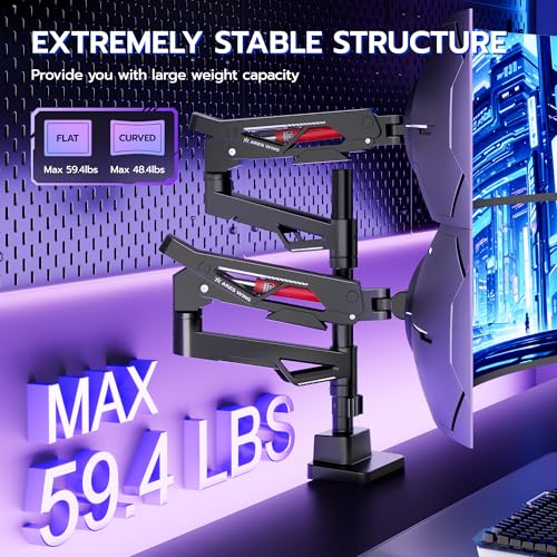 ARES WING Heavy-Duty Gas Spring Dual Ultrawide Monitor Arm 57" 60Lbs VESA | Height Adjustable & Extendable,Built-in USB Port,60Lbs Per Screen,Multi VESA Fit,Clamp & Grommet Base For Ultrawide Displays - style: Non USB