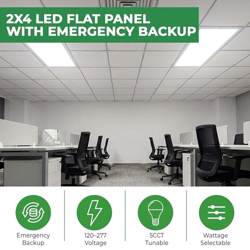 E2 LIGHTING 2 Pack 2x4 LED Flat Panel Light, Built in Emergency Battery - color: 2 pack w Battery
