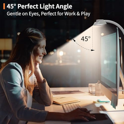 LED Desk Lamp with Clamp, 12W Brightness Office Desk Light for Home Office | Eye-Caring Adjustable Brightness Table Lamp with 3 Lighting Modes, Clip on Light for Study, Computer Work, Reading - color: White