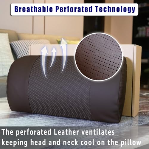 Breathable Perforated Leather Recliner Memory Foam Head Pillow - Non-Slip Base with Adjustable Neck Support in Chocolate, for Recliners, Sofas, and Loveseats, Ensuring Unmatched Relaxation - color: Chocolate