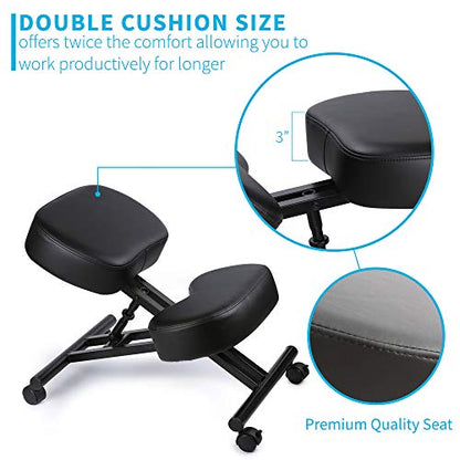 Ergonomic Kneeling Chair, Adjustable Stool for Home and Office - Improve Your Posture with an Angled Seat - Thick Comfortable Moulded Foam Cushions - Brake Casters