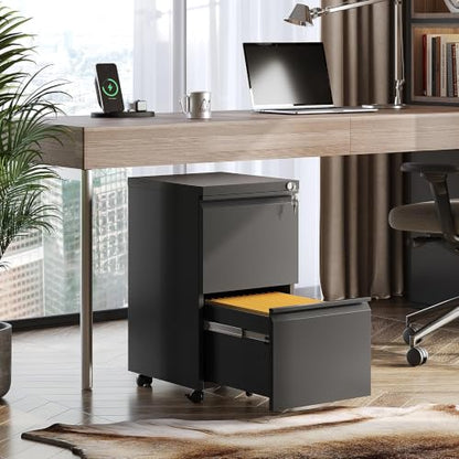 DEVAISE 2 Drawer Mobile File Cabinet, Fully Assembled - color: Black, size: 17"D x 15"W x 27"H
