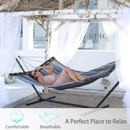 TegerDeger 12FT 2 Person Hammock with V Shaped Spreader Bar -Brown Stripes - color: Brown Stripes