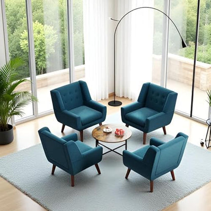 HUIMO Living Room Chairs Set of 2,Upholstered Button Linen Accent Chair | Mid Century Fabric Modern Armchair,Comfy Arm Club Sofa Chairs for Living Room Reading Bedroom,Waiting Room Lake Blue2PCS - color: Lake Blue
