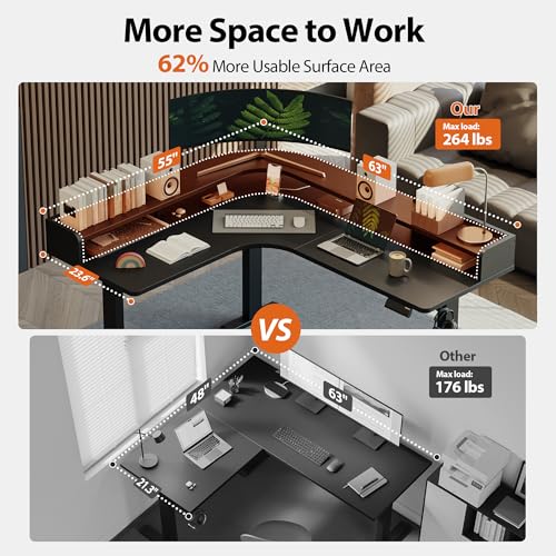 Agilestic L Shaped Standing Desk with Monitor Shelf, 63 Inch, Black - color: Black, size: 63 x 55 Inch with shelf