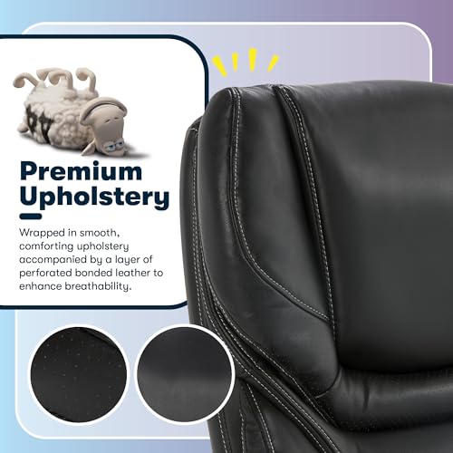 Serta Big & Tall Executive Office Chair with Lumbar Support, Leather Chair | Conway, Ergonomic 350lb Capacity Computer Chair, Padded Arms, High Back Home Gaming Chair, Adjustable Height & Recline, Black - color: Brainstorm Black