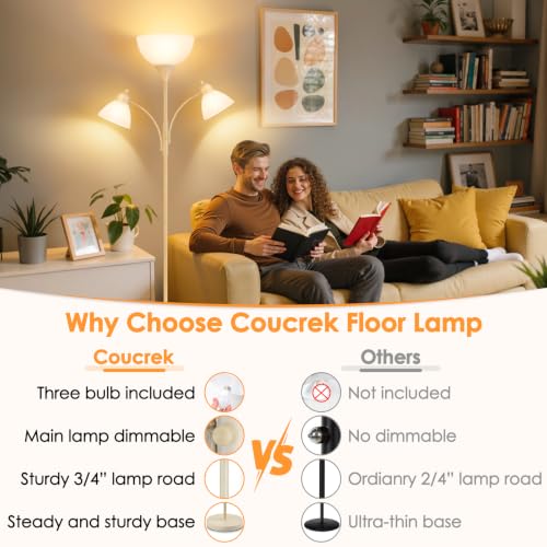 Coucrek Torchiere Floor Lamps for Living Room, 72" Dimmable Reading Lamp - color: Rustic White