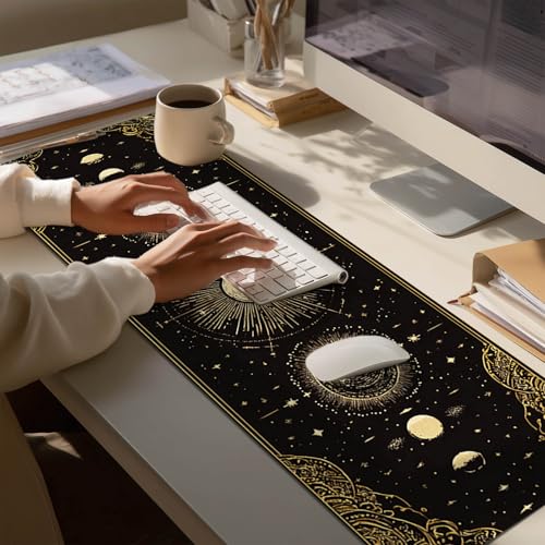 HOMETITUTE Large Mouse Pad 31.5x11.8 Inch Gaming Mousepad Golden Moon Phase Astrology Art Non-Slip Keyboard Desktop Protector Mat XL Mouse Pad for Home Office Laptop Wireless Mice Accessories - color: Golden Moon Phase Astrology Art