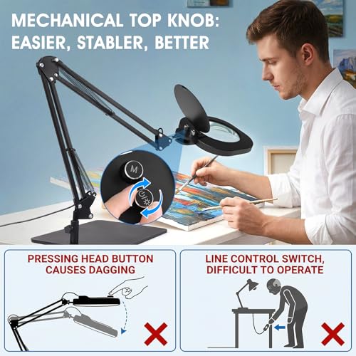 12X Magnifying Glass with Light and Stand: 27 Inch Extra Long Arm