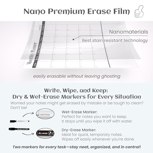 Multi-Functional Dual-Layer Dry Erase Desk Mat, Dry Erase Calendar for Desk - Erasable Desktop Writing Board with Calendar - Non-Slip Faux Leather Desk Protector for Home&Office - 16"x34" Black - color: Black