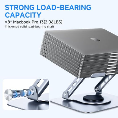 Leeboom 360° Rotating Laptop Stand, Aluminum Riser with Ergonomic Design - color: light silver