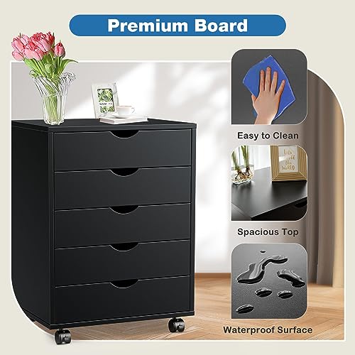 OLIXIS 5 Drawer File Cabinet with Wheels, Under Desk Storage Printer Stand - color: Classic Black, size: 5 Chest