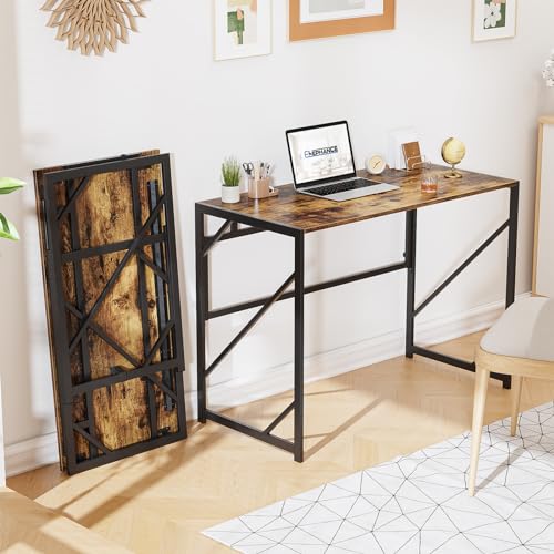 Elephance Folding Desk Writing Computer Desk for Home Office No-Assembly | Study Office Desk,Foldable Table for Small Spaces,39.4 inch,Rustic Brown - color: Rustic Brown, size: 39.4 Inch