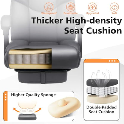 WAILOR 400lbs Office Chair with Foot Rest, Reclining Big and Tall Office Chair with Lumbar Support, High Back PU Leather Computer Chair,Comfy Desk Chair for Home Office (Gray) - color: Grey