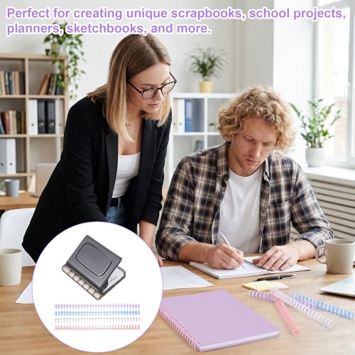 10 Hole Binding Machine for Planners with 10PCS 30Hole Spiral Binding Coils | Metal Manual Binding System, Punches 26 Holes on B5, 30 Holes on A4, 20 Holes on A5 Paper, Black